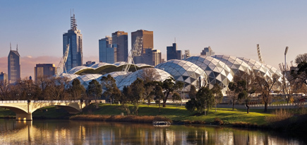 AAMI Park Stadium, with its efficient lightweight steel design, is set against the beauty of Melbourne’s Yarra River.